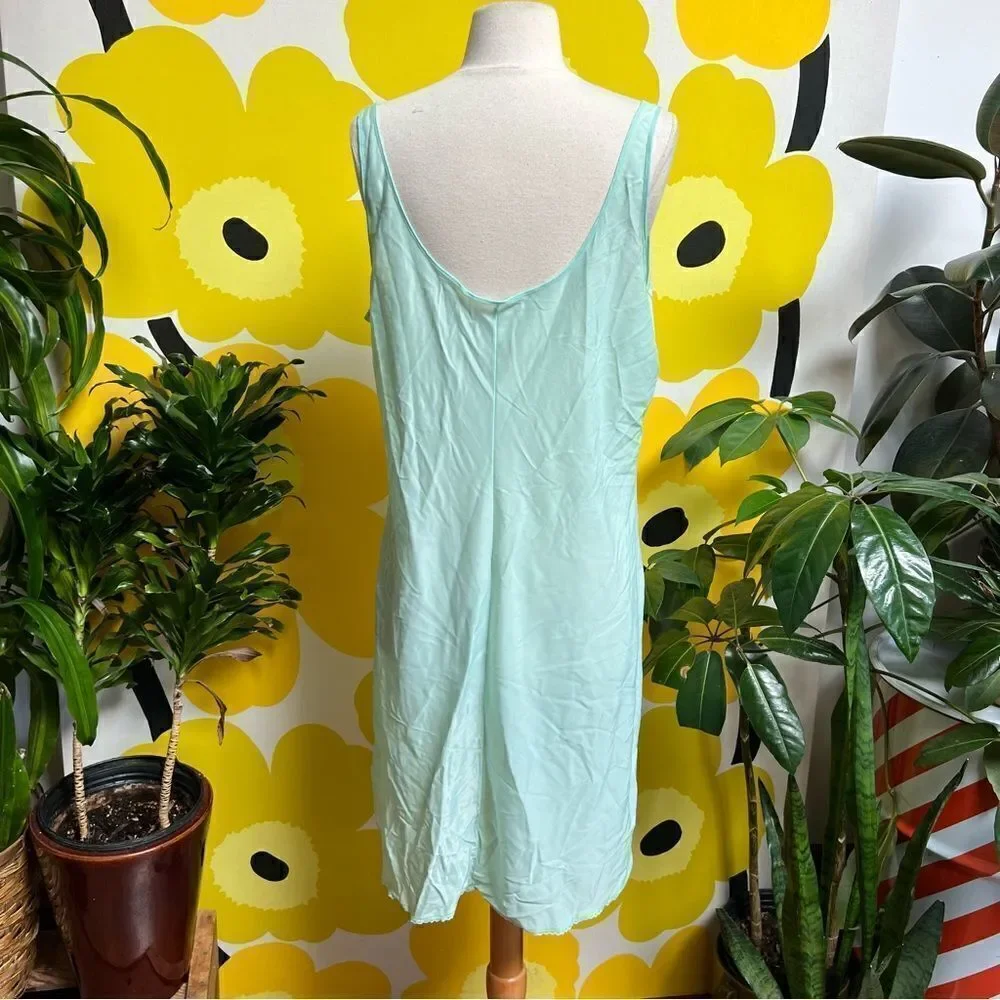 Dreamy 1950s Mint Green Satin Lace Embroidered Slip Lingerie Nightgown - Picture 8 of 9